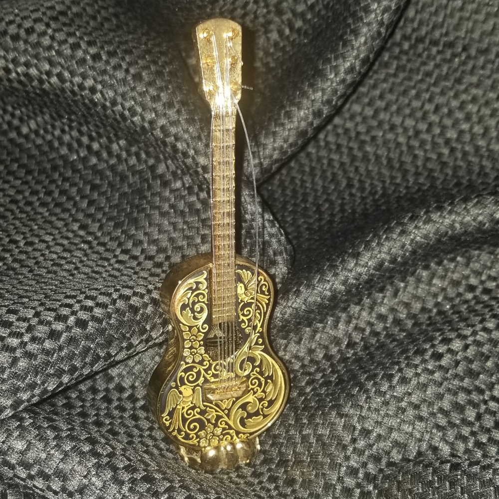 Damascene Gold Plated Miniature Guitar